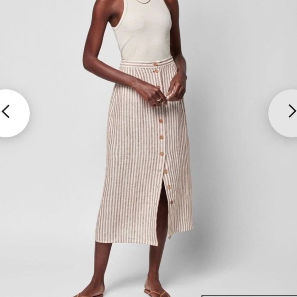 Faherty Low Tide Stripe Billie Skirt Bronze Womens L Coastal Linen Midi Bohemian